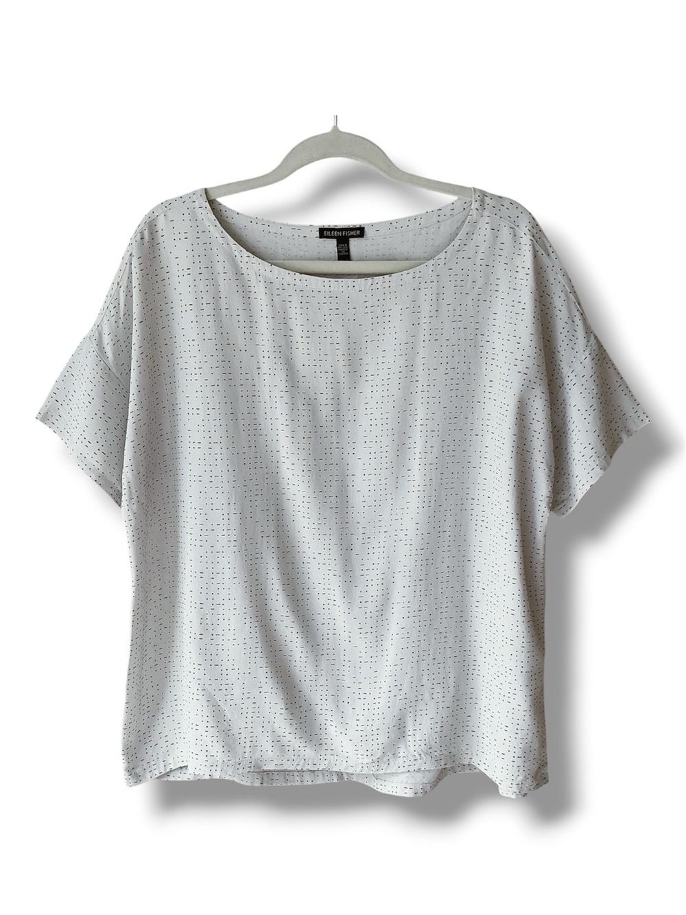 Eileen Fisher Morse Code  Tencel Viscose Crepe Top in Bone Size S